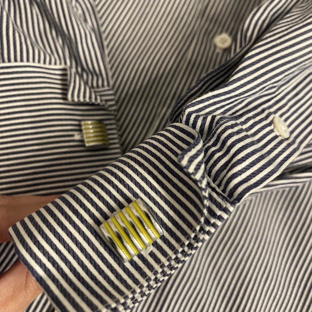 Ike Behar Neiman Marcus Mens French Cuff Pinstripe Dress Shirt cufflink Work‎